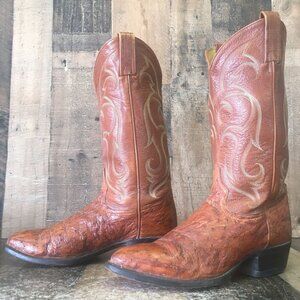 Tony Lama Vintage Brown Ostrich Western Cowboy Boots Mens 8.5 D